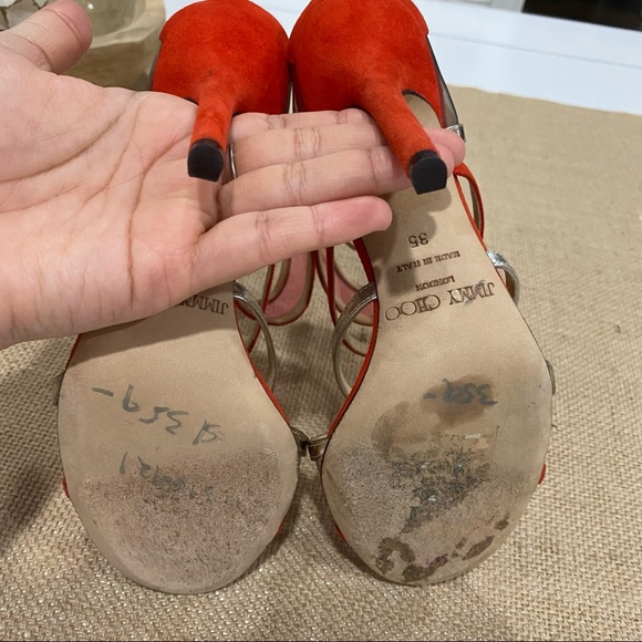 Jimmy Choo MaiTai Sandals Leather Clear Transparent Orange Sz 35 Strappy Heels - Picture 8 of 9